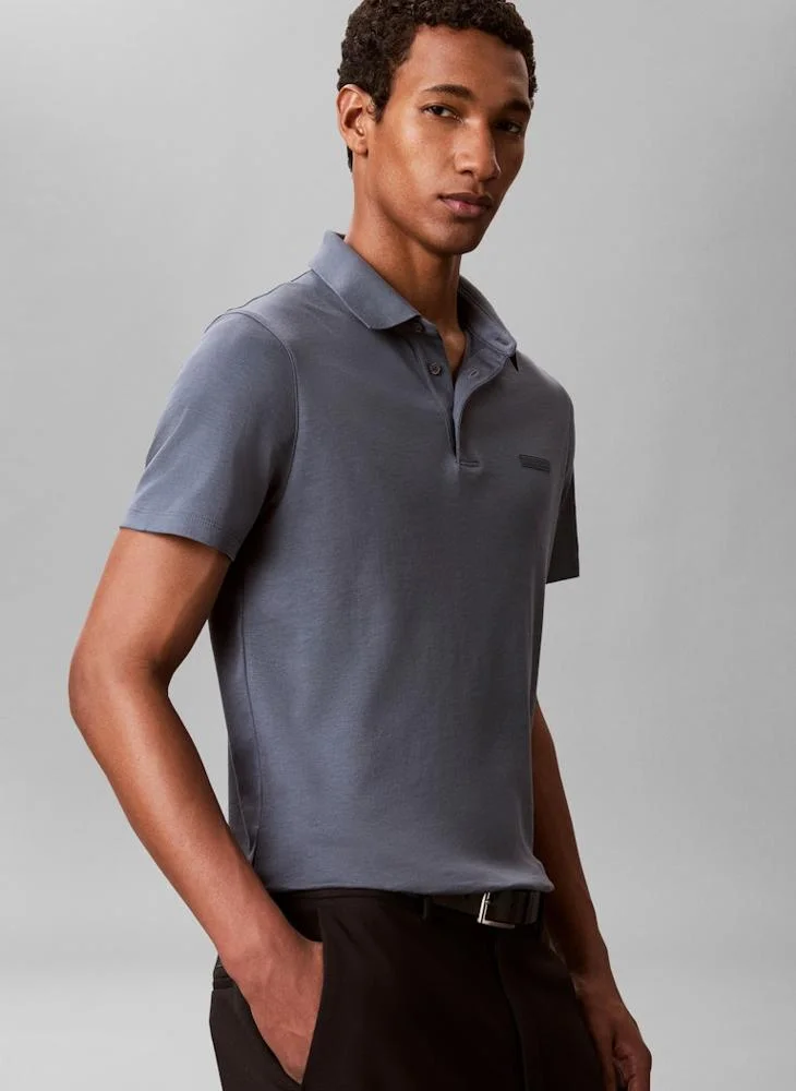 Calvin Klein Dark Slate Slim Cotton Badge Polo Shirt for Men | Best Price UAE