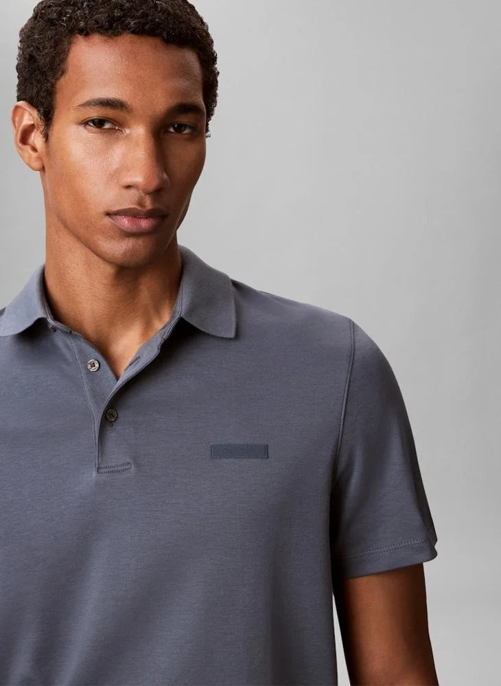 Calvin Klein Dark Slate Slim Cotton Badge Polo Shirt for Men | Best Price UAE