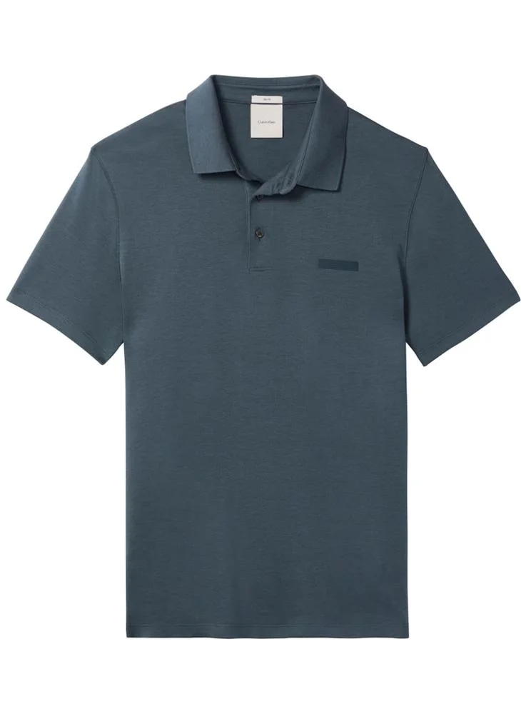 Calvin Klein Dark Slate Slim Cotton Badge Polo Shirt for Men | Best Price UAE
