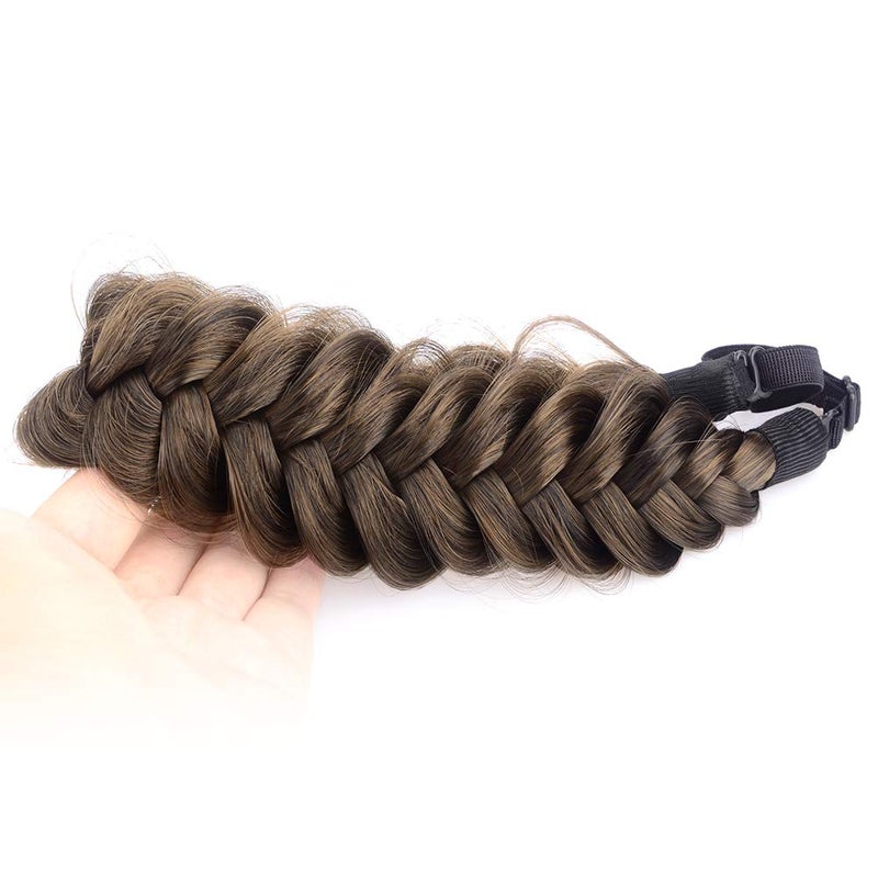 BOBIYA Messy Wide 2 Strands Synthetic Hair Braided Headband Classic Chunky Hair Braid Headband Elastic Stretch Braid Headbands for Women (Dark Brown) - Image 1