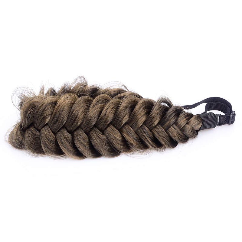 BOBIYA Messy Wide 2 Strands Synthetic Hair Braided Headband Classic Chunky Hair Braid Headband Elastic Stretch Braid Headbands for Women (Dark Brown) - Image 3