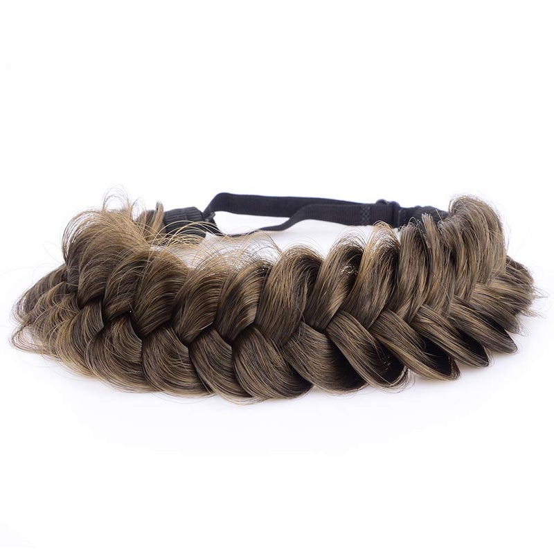 BOBIYA Messy Wide 2 Strands Synthetic Hair Braided Headband Classic Chunky Hair Braid Headband Elastic Stretch Braid Headbands for Women (Dark Brown) - Image 2