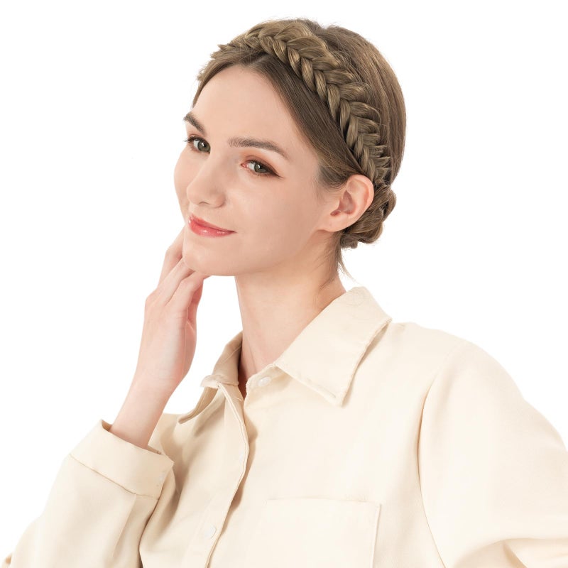 BOBIYA Messy Wide 2 Strands Synthetic Hair Braided Headband Classic Chunky Hair Braid Headband Elastic Stretch Braid Headbands for Women (Dark Brown) - Image 5