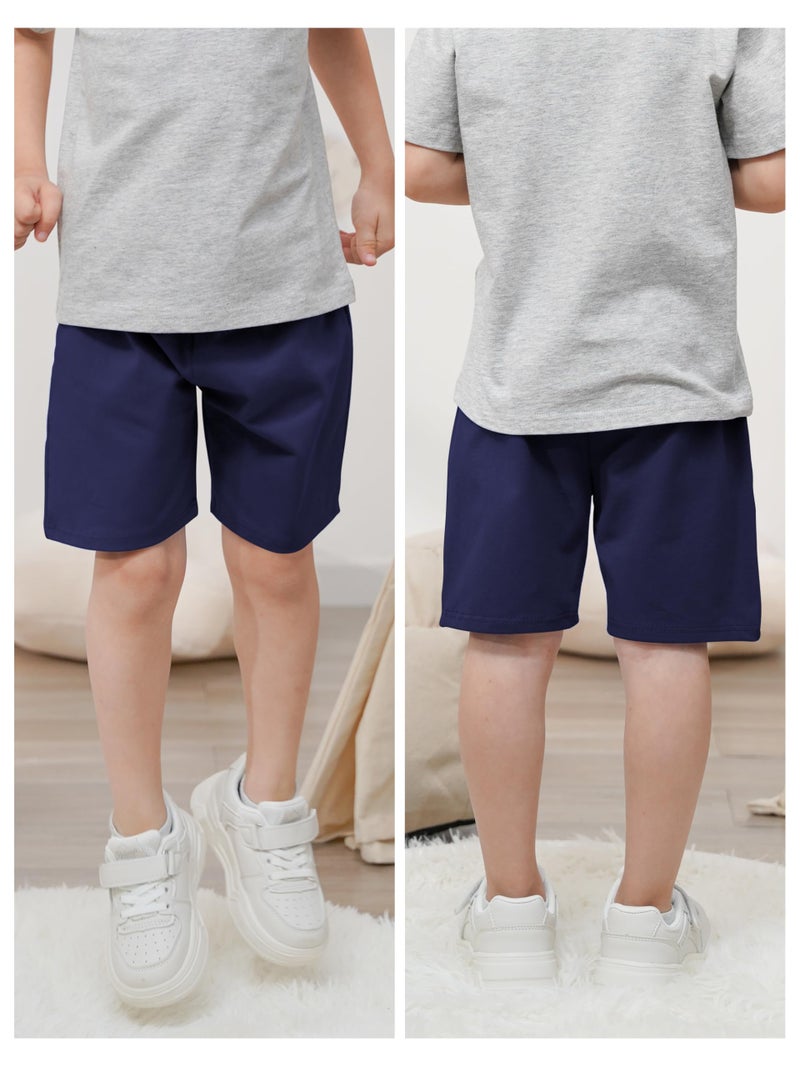 Resinta 4 Pack Toddler Boys Cotton Shorts with Drawstring Boys Casual Short Elastic Waist Pull-on Soft Shorts for Summer - Image 2