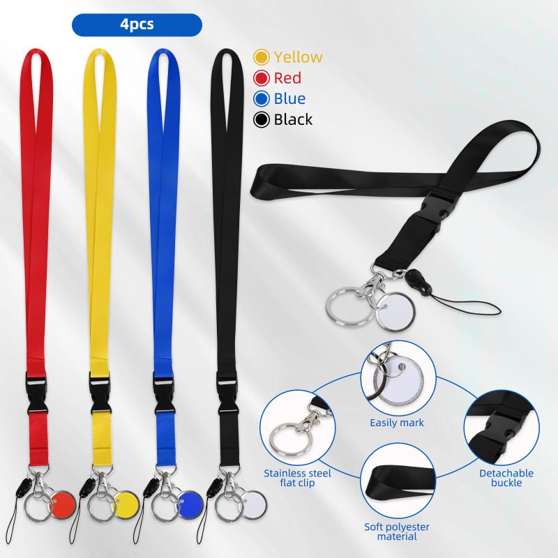 happyhbt Neck Lanyard with Release Buckle 4 Pack, Key Tags Rings Chain 4 Colors, for Phone,ID Badge Holder, Keys, Women Men Cruises Ships Nurse Doctor Office Gifts - Image 4