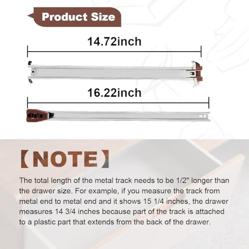 Kwarbeobo Drawer Slides Center Track for Kenlin Rite-Trak II Rails Kit, 16 Inch Drawer Metal Slides with Stop & Roller, Replacement for Dresser Nightstand Wardrobe Cabinet Drawer Tracks and Rails Kits (1 Pack) - Image 2