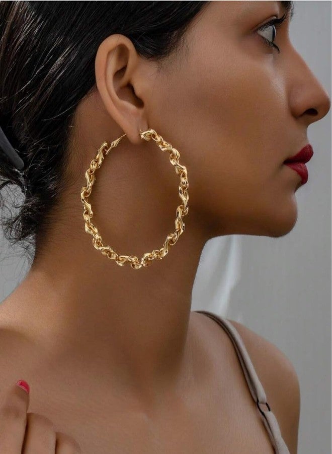 WLL Twisted Rope Hoop Earrings for Women Chunky Big Large Hoop Earrings Minimalist Round Circle Huggie Hoops Earrings Gift (gold-tone) - Image 3