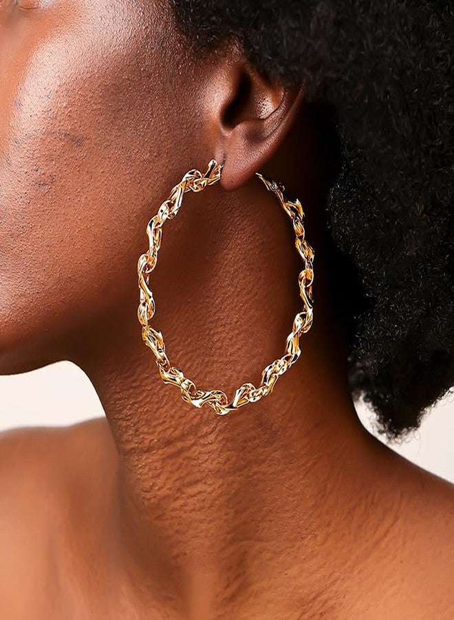 WLL Twisted Rope Hoop Earrings for Women Chunky Big Large Hoop Earrings Minimalist Round Circle Huggie Hoops Earrings Gift (gold-tone) - Image 2