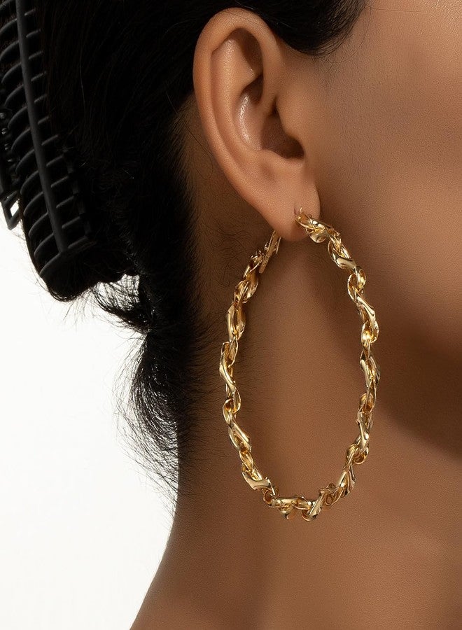 WLL Twisted Rope Hoop Earrings for Women Chunky Big Large Hoop Earrings Minimalist Round Circle Huggie Hoops Earrings Gift (gold-tone) - Image 4