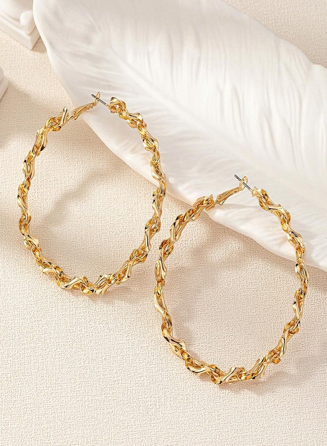 WLL Twisted Rope Hoop Earrings for Women Chunky Big Large Hoop Earrings Minimalist Round Circle Huggie Hoops Earrings Gift (gold-tone) - Image 5