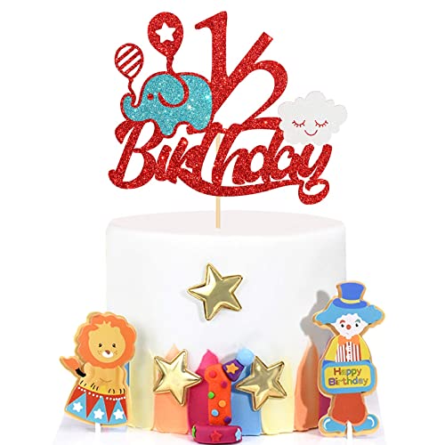 Festiko®Glitter 1/2 Birthday Cake Topper, Baby Half Year Old Cake Decor, Party Supplies Red - Image 4