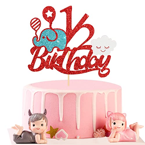 Festiko®Glitter 1/2 Birthday Cake Topper, Baby Half Year Old Cake Decor, Party Supplies Red - Image 1
