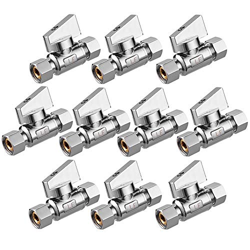 Minimprover 10 Pack Premium Chrome Brass 3/8" Comp FIP x 3/8 Inch Compression MIP Quarter Turn Water Straight Angle Stop (Add on) Valve - Image 1