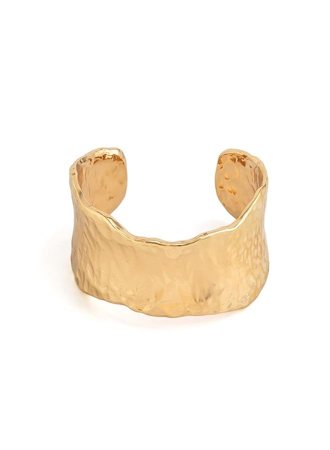 سوار YBMYCM ذهبي فضي سميك للنساء، سوار مطروق غير منتظم، سوار معصم قابل للتعديل، سوار مفتوح، مجوهرات أزياء عصرية (ذهبي) - Image 1