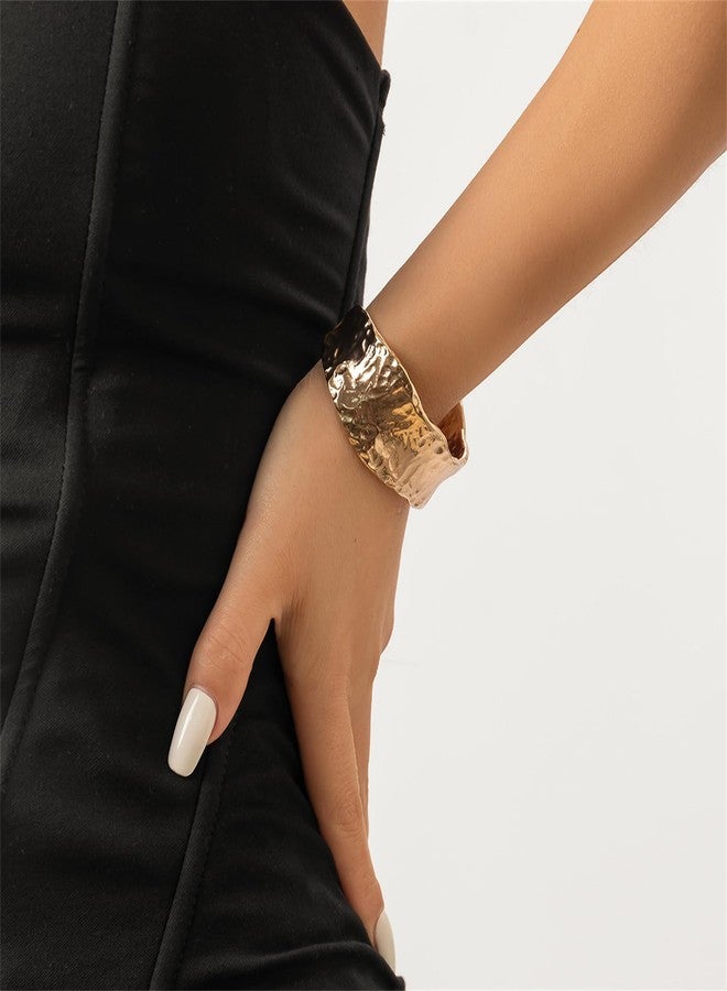 سوار YBMYCM ذهبي فضي سميك للنساء، سوار مطروق غير منتظم، سوار معصم قابل للتعديل، سوار مفتوح، مجوهرات أزياء عصرية (ذهبي) - Image 3