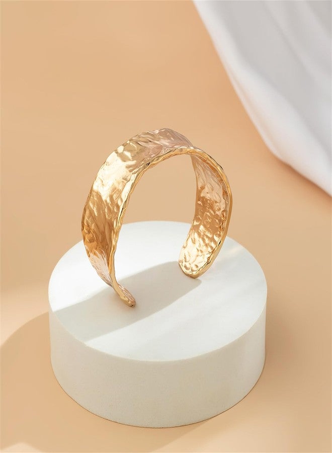 سوار YBMYCM ذهبي فضي سميك للنساء، سوار مطروق غير منتظم، سوار معصم قابل للتعديل، سوار مفتوح، مجوهرات أزياء عصرية (ذهبي) - Image 5