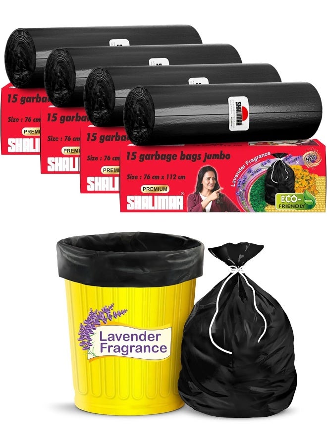 Shalimar Premium OXO Biodegradable Garbage Bag with Tie, 60 Bags, 76x112 cm, Black, Heavy Duty Leak Proof Lavender Scented Trash Bags for Home and Office Use - Image 1