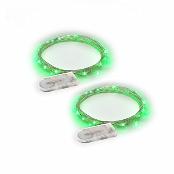 RTGS 2 Sets 20 LEDs Green Color String Lights Silver Wire Indoor and Outdoor 6.5 Feet Firefly Starry Fairy Lights Battery Powered for DIY, Christmas, Holidays, Party, Bedroom and Centerpieces - Image 1