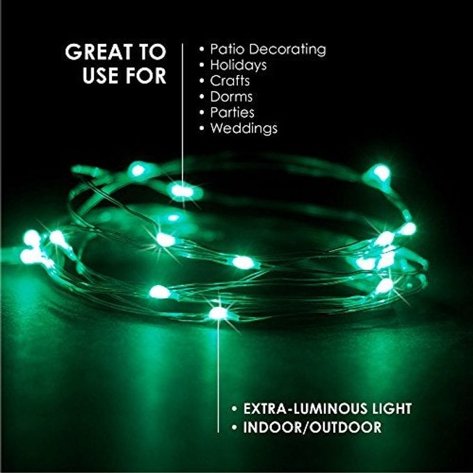 RTGS 2 Sets 20 LEDs Green Color String Lights Silver Wire Indoor and Outdoor 6.5 Feet Firefly Starry Fairy Lights Battery Powered for DIY, Christmas, Holidays, Party, Bedroom and Centerpieces - Image 2
