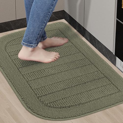 BEQHAUSE 30x18 Inch Kitchen Rug Mat Durable Kitchen Rugs Non-Slip Washable Absorbent Kitchen Mats for Floor Dirt-Resistant Semicircular Kitchen Mat (Green) - Image 2