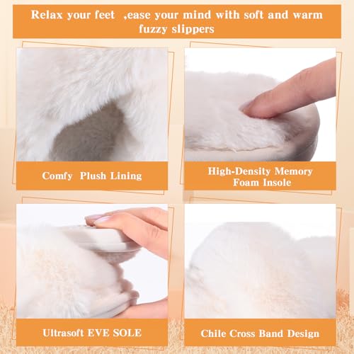 Silicherry 12 Pairs Women's Fuzzy Slippers Cross Band Open Toe Bridesmaid House Slippers Bulk for Indoor Outdoor Wedding(Size 7-8,White) - Image 5