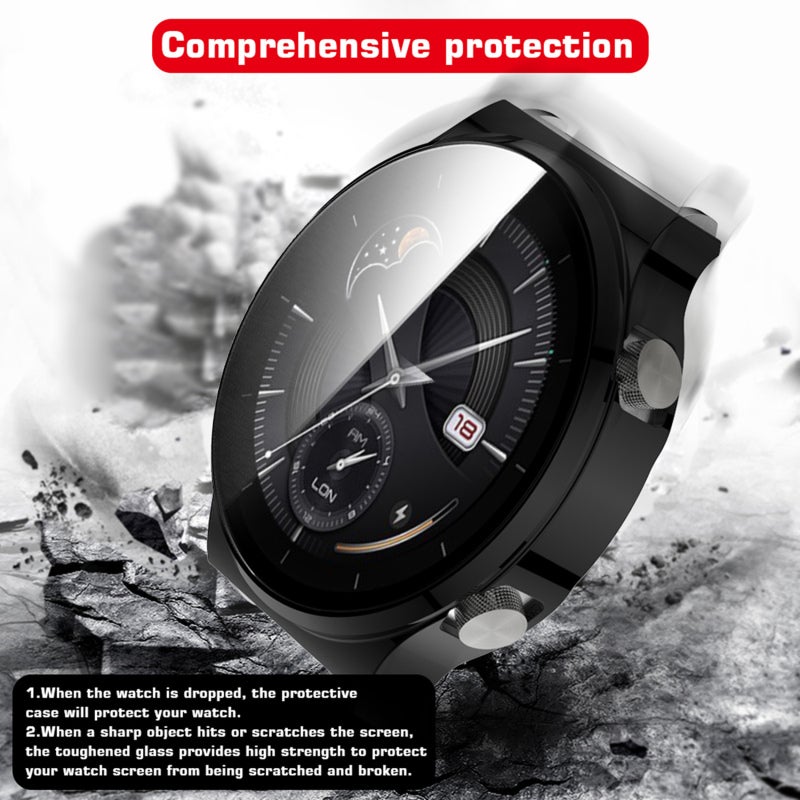 46Mm Smartwatch Protective Case: Grey Plating Pc Ultra-Thin Full Coverage Case - Hd Clear Tempered Glass Screen Protector Replacement For Huawei Watch Gt 2 Pro - Image 2