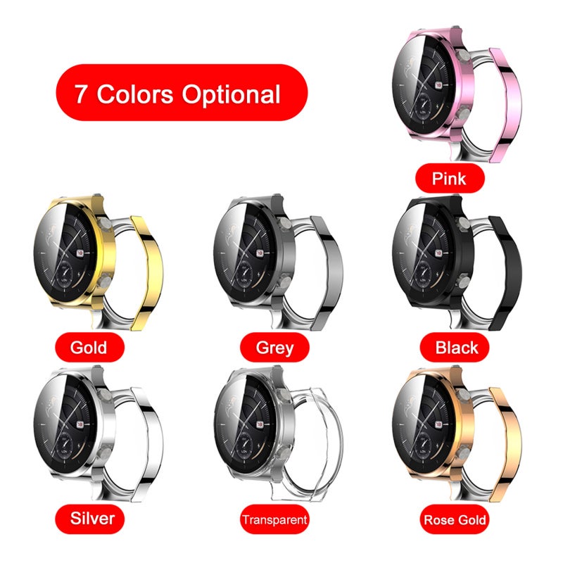 46Mm Smartwatch Protective Case: Grey Plating Pc Ultra-Thin Full Coverage Case - Hd Clear Tempered Glass Screen Protector Replacement For Huawei Watch Gt 2 Pro - Image 3