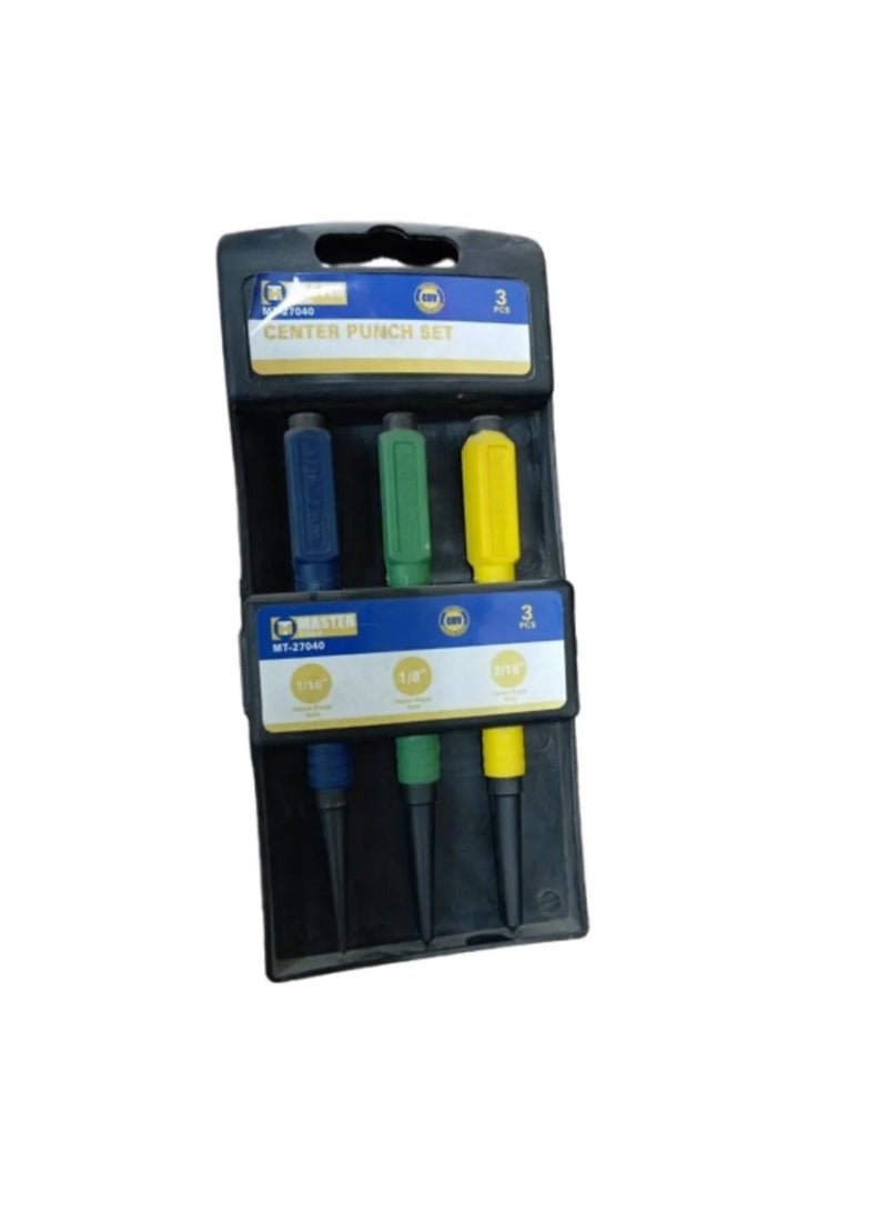 MASTER TOOL Centre Punch Set 3PCS – Hardened Steel Marking Tools for Metal, Wood & Plastic