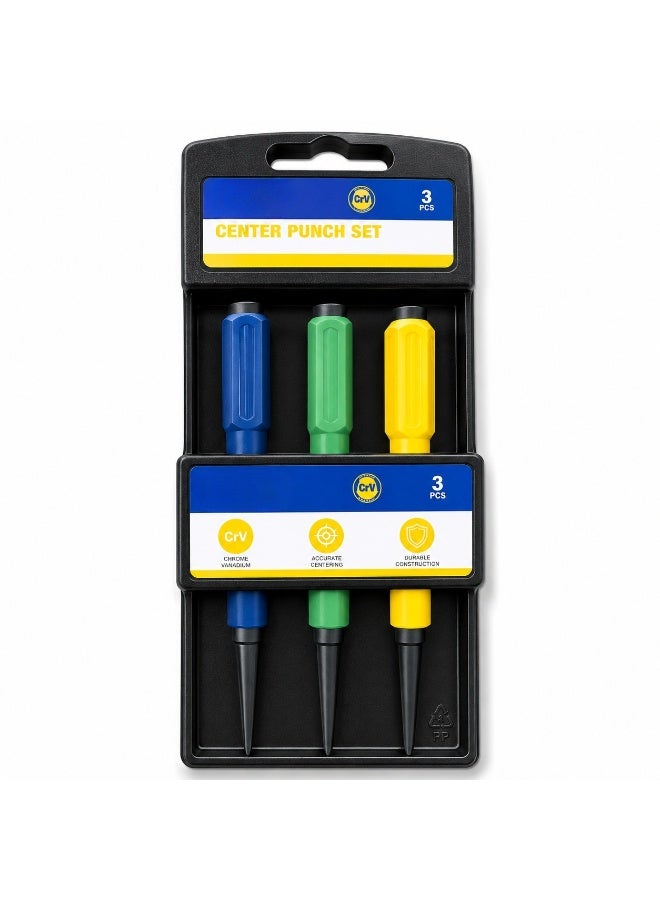 Master Tools MASTER TOOL Centre Punch Set 3PCS – Hardened Steel Marking Tools for Metal, Wood & Plastic - Image 1