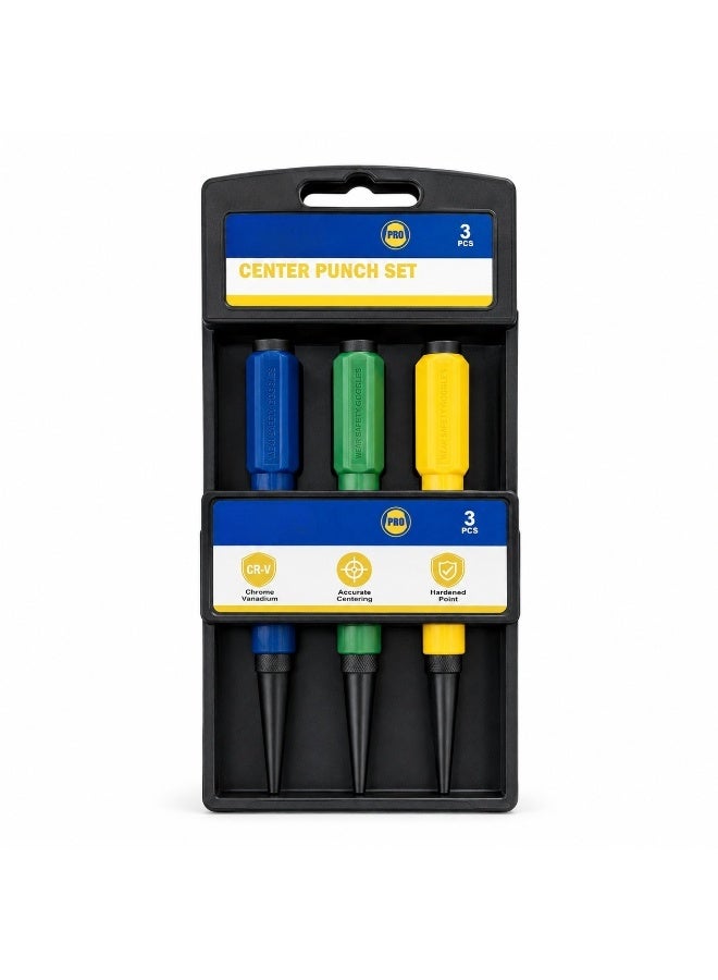 Master Tools MASTER TOOL Centre Punch Set 3PCS – Hardened Steel Marking Tools for Metal, Wood & Plastic - Image 3
