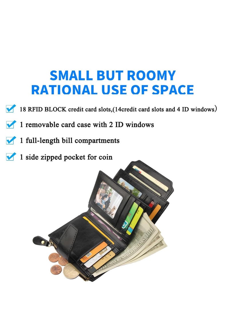 Stylish RFID Blocking Genuine Leather Bifold Wallet for Women with 18 Card Slots and Zipper Pocket for ID - Image 2