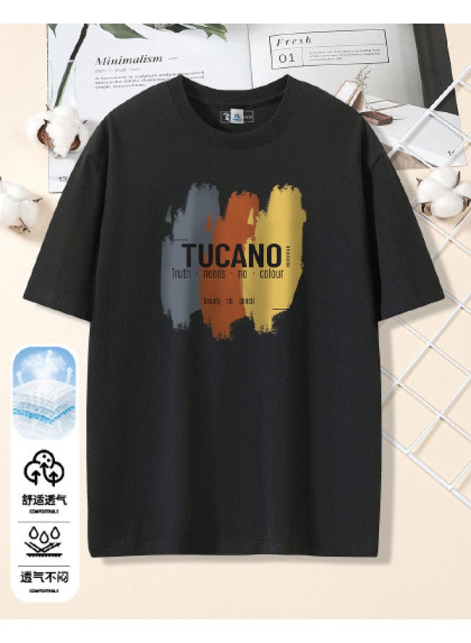 Tucano men's Round Neck T-shirt - Summer Color Block Print Casual Short Sleeve Tee - Image 1