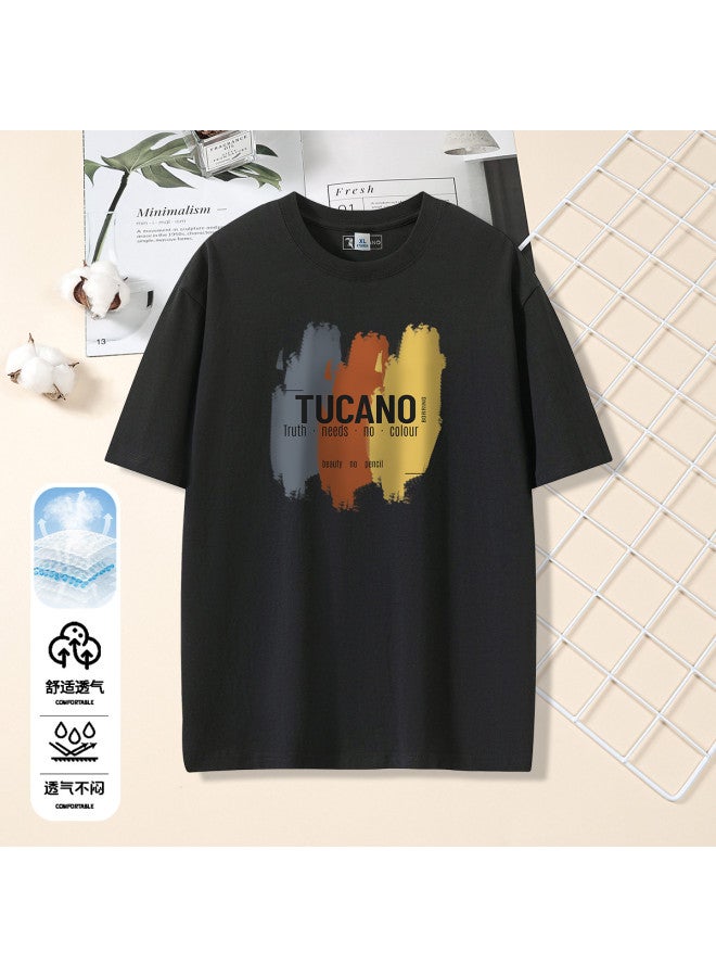 Tucano men's Round Neck T-shirt - Summer Color Block Print Casual Short Sleeve Tee - Image 2