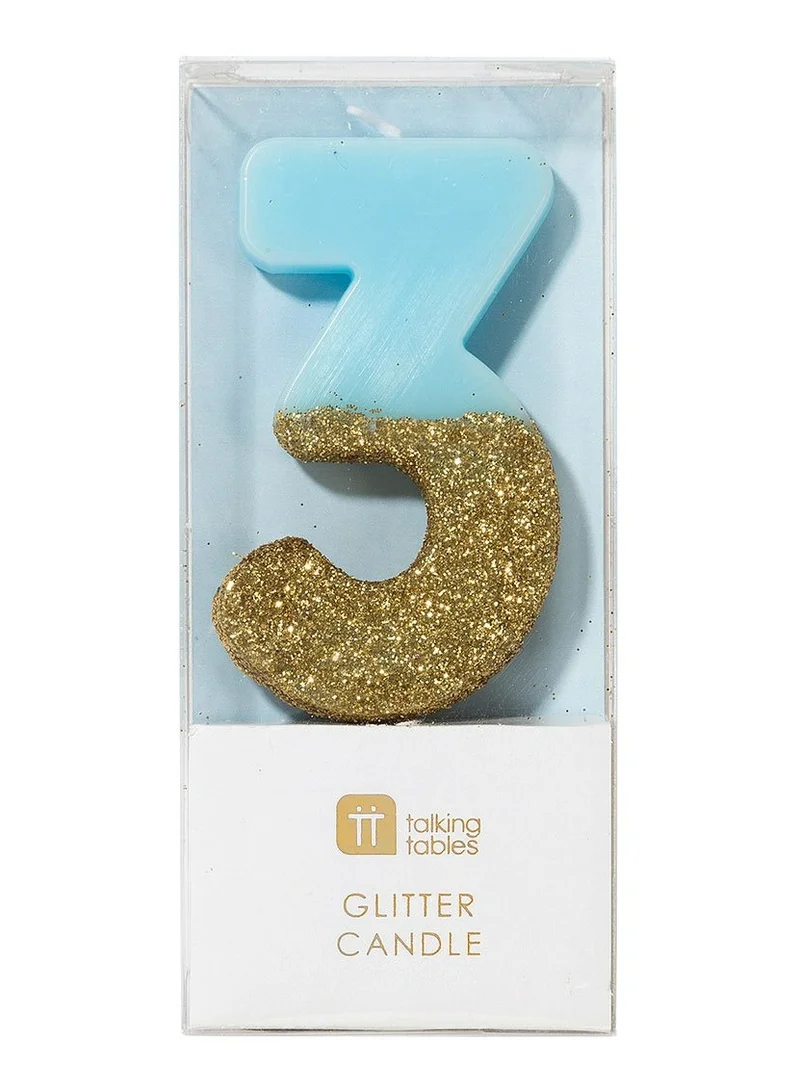 Talking Tables Blue & Gold Glitter Number Candle - 3