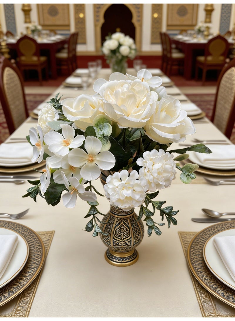 1pc White Mixed Bouquet - Artificial bouquet of roses, hydrangeas and peonies, suitable for hotel, home and kitchen décor, Eid parties, weddings, gifts, easy to maintain and reusable. - Image 4