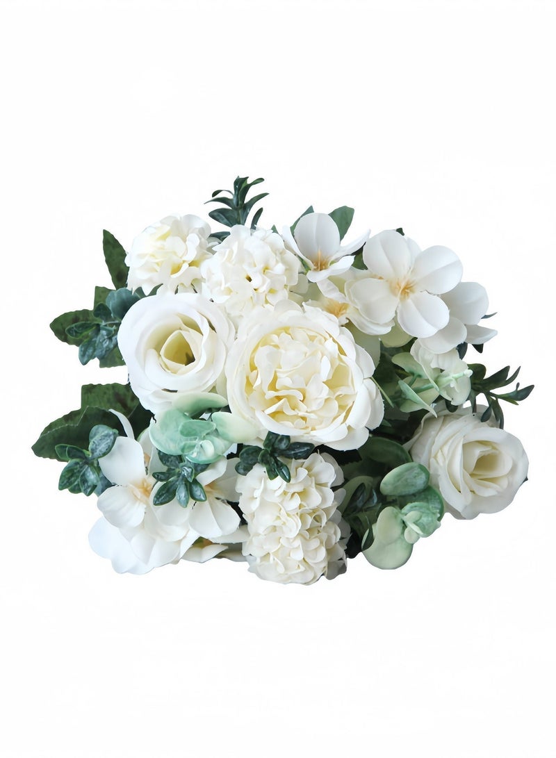 1pc White Mixed Bouquet - Artificial bouquet of roses, hydrangeas and peonies, suitable for hotel, home and kitchen décor, Eid parties, weddings, gifts, easy to maintain and reusable. - Image 2
