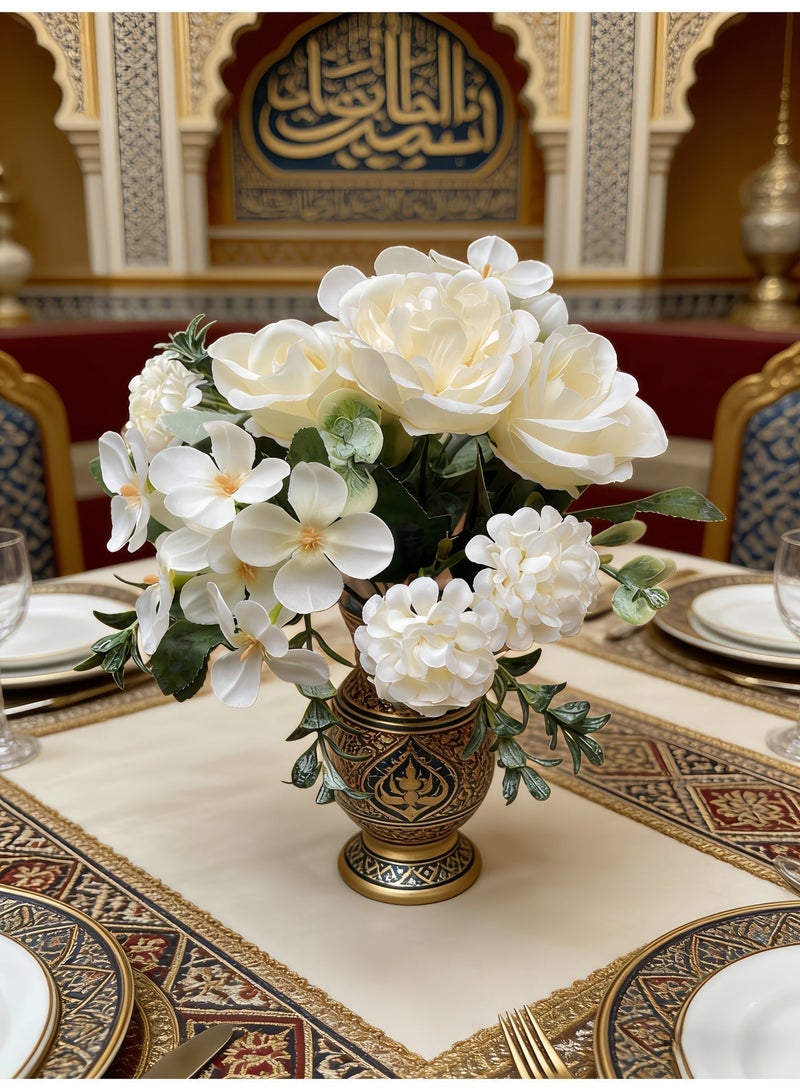 1pc White Mixed Bouquet - Artificial bouquet of roses, hydrangeas and peonies, suitable for hotel, home and kitchen décor, Eid parties, weddings, gifts, easy to maintain and reusable. - Image 1