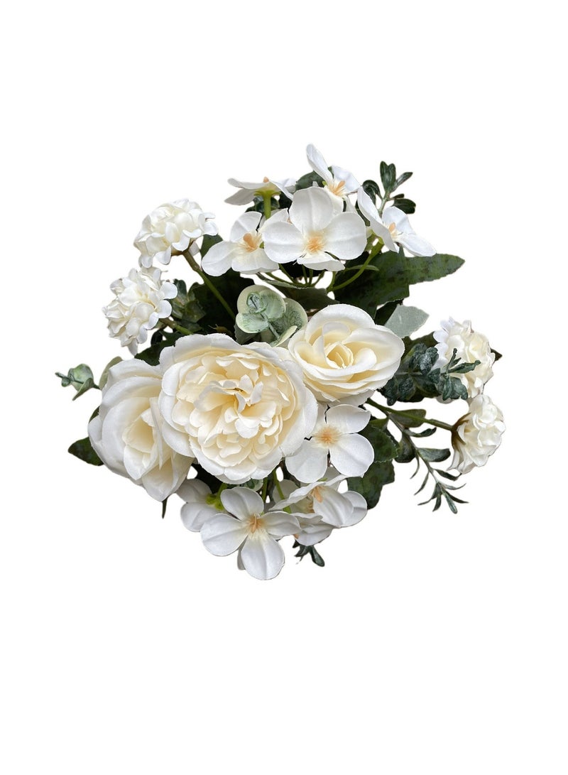 1pc White Mixed Bouquet - Artificial bouquet of roses, hydrangeas and peonies, suitable for hotel, home and kitchen décor, Eid parties, weddings, gifts, easy to maintain and reusable. - Image 3