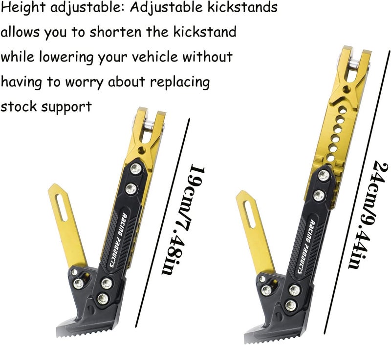 Adsspro Universal Motorcycle Kickstand Accessories Motor Scooter Modified CNC Aluminum Alloy Adjustable Tripod Holder Kickstand Foot Side Support Stand Motor Scooter Motorbike Motocross Dit Pit Bike - Image 3