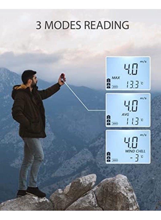 جهاز قياس سرعة الرياح الرقمي المحمول صغير الحجم، مقياس شدة الهواء الجيبي مع قياس سرعة تدفق الهواء ودرجة حرارة الرياح من 14°ف إلى 113°ف للاستخدام المنزلي، مجاري التكييف HVAC، الأنشطة الخارجية، الطائرات الورقية، القوارب والإبحار وركوب الأمواج - Image 4