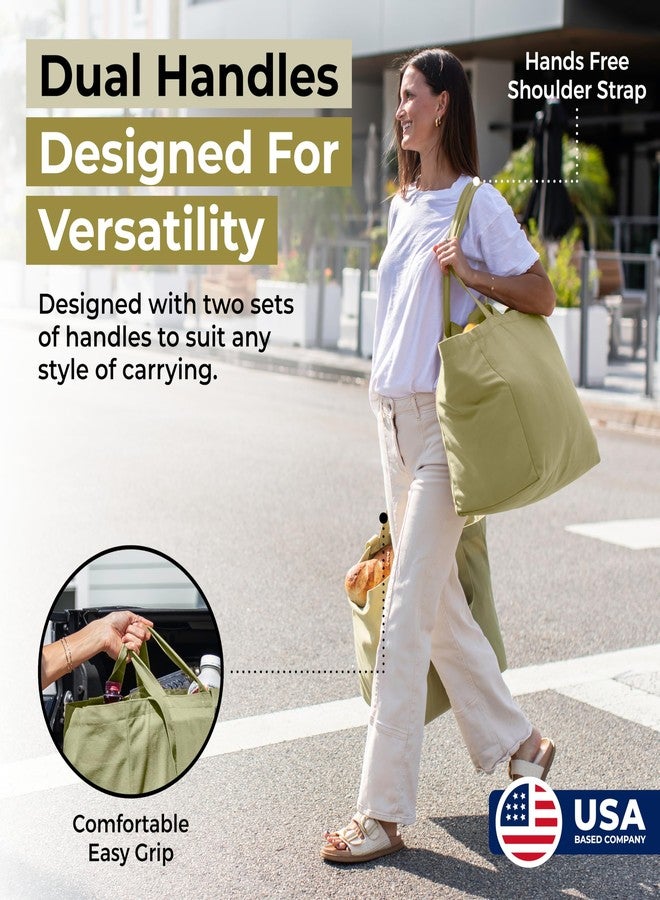VeraMia Canvas Grocery Bag 3pc Jumbo Set with Real Pockets, Long Shoulder Strap and Short Handle. Reusable Shopping Bags for Groceries Heavy Duty, Foldable, Washable, Grocery Tote Bag (Avocado) - Image 2