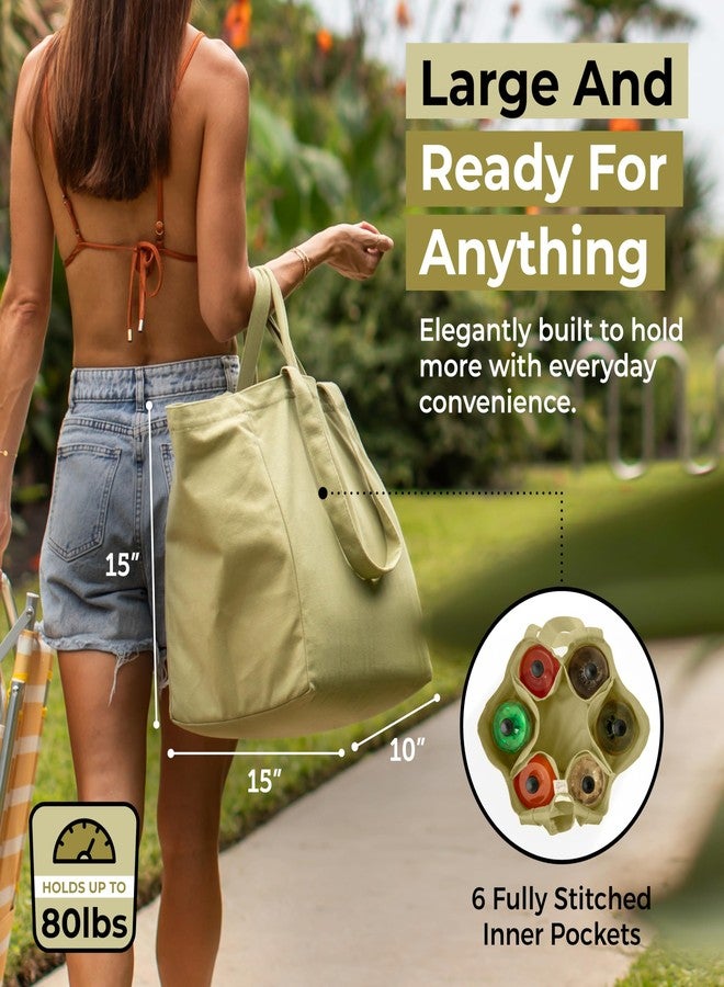 VeraMia Canvas Grocery Bag 3pc Jumbo Set with Real Pockets, Long Shoulder Strap and Short Handle. Reusable Shopping Bags for Groceries Heavy Duty, Foldable, Washable, Grocery Tote Bag (Avocado) - Image 4