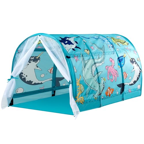 ANC POP Bed Tent for Kids with LED Strip Lights 55 x 41 x 315 Toddler Bed Tent Foldable Game House for Children Play Tents for Girls Boys Sleeping Canopy Playhouse Light BlueOcean - Image 1