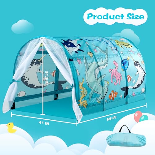 ANC POP Bed Tent for Kids with LED Strip Lights 55 x 41 x 315 Toddler Bed Tent Foldable Game House for Children Play Tents for Girls Boys Sleeping Canopy Playhouse Light BlueOcean - Image 5