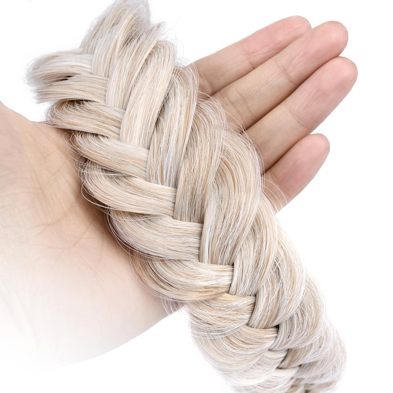 DIGUAN Wide Messy Braided Headband With Teeth Synthetic Hair Plaited Headband High Elasticity Braids Chunky Fishtail Braided Hair Band Hairpiece for Girls Women Beauty Accessory (White Blonde) - Image 3
