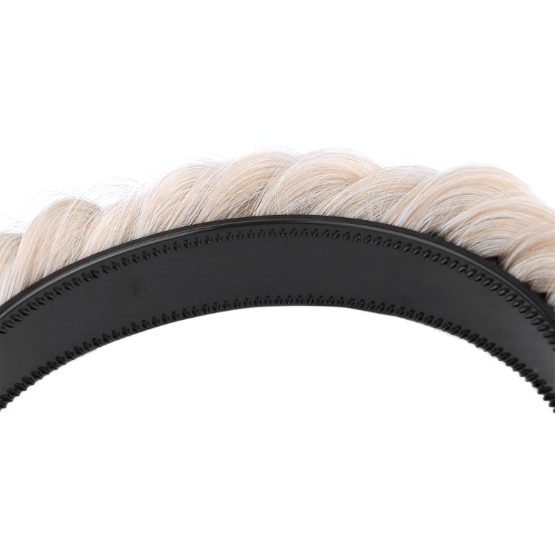 DIGUAN Wide Messy Braided Headband With Teeth Synthetic Hair Plaited Headband High Elasticity Braids Chunky Fishtail Braided Hair Band Hairpiece for Girls Women Beauty Accessory (White Blonde) - Image 5