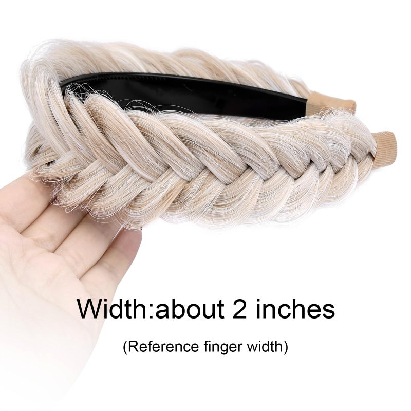 DIGUAN Wide Messy Braided Headband With Teeth Synthetic Hair Plaited Headband High Elasticity Braids Chunky Fishtail Braided Hair Band Hairpiece for Girls Women Beauty Accessory (White Blonde) - Image 2