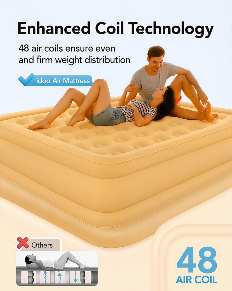 EDUTREE King Air Mattress with Built-in Pump – Portable Inflatable Bed for Home, Camping & Travel, Quick Inflate/Deflate, 450KG Capacity, Waterproof PVC Blow Up Mattress with Pillow (200×180×25cm) - Image 3