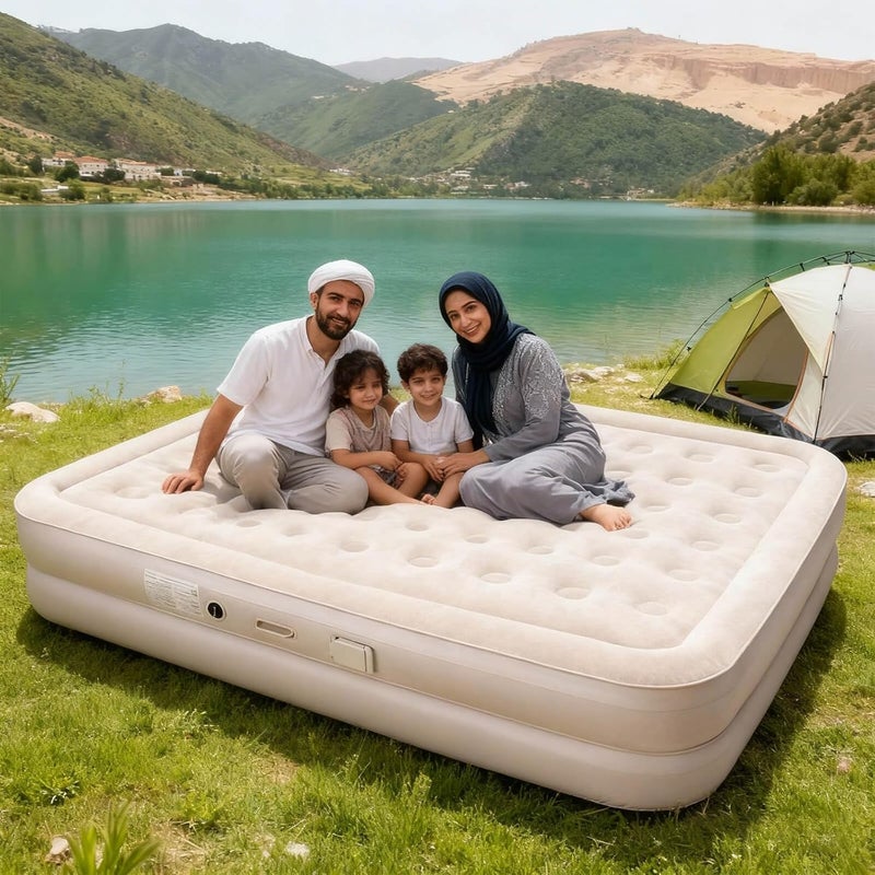 EDUTREE King Air Mattress with Built-in Pump – Portable Inflatable Bed for Home, Camping & Travel, Quick Inflate/Deflate, 450KG Capacity, Waterproof PVC Blow Up Mattress with Pillow (200×180×25cm) - Image 1