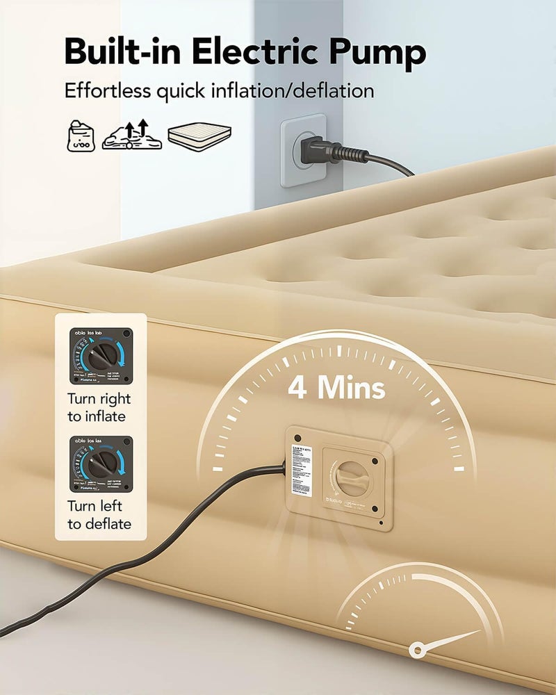EDUTREE King Air Mattress with Built-in Pump – Portable Inflatable Bed for Home, Camping & Travel, Quick Inflate/Deflate, 450KG Capacity, Waterproof PVC Blow Up Mattress with Pillow (200×180×25cm) - Image 4
